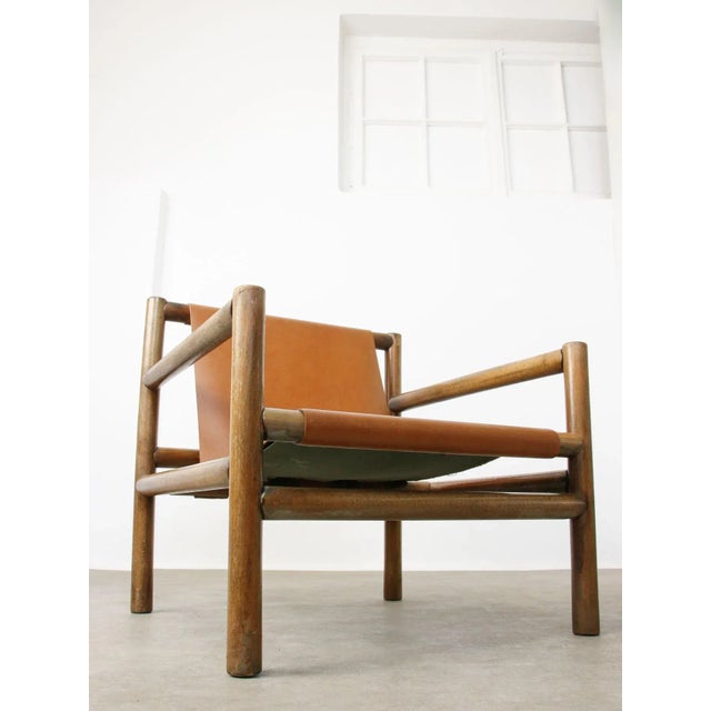 Brown Mid-Century Modern Scandinavian Armchair in Wood and Brown Leatherette, 1960s For Sale - Image 8 of 18