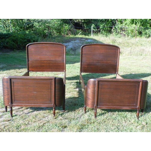 Antique Pair Art Deco Mahogany Twin Curved Beds Vintage ...