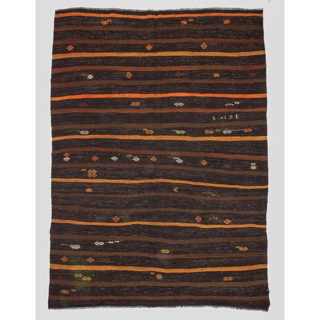 Textile Vintage Brown & Orange Striped Kilim Rug-7'3'x10'2" For Sale - Image 7 of 7