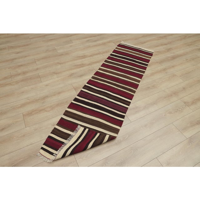 Textile 1960s Turkish Red Striped Kilim Runner Rug For Sale - Image 7 of 13