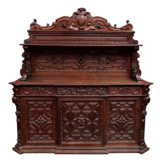 Renaissance Revival Carved Oak Sideboard For Sale