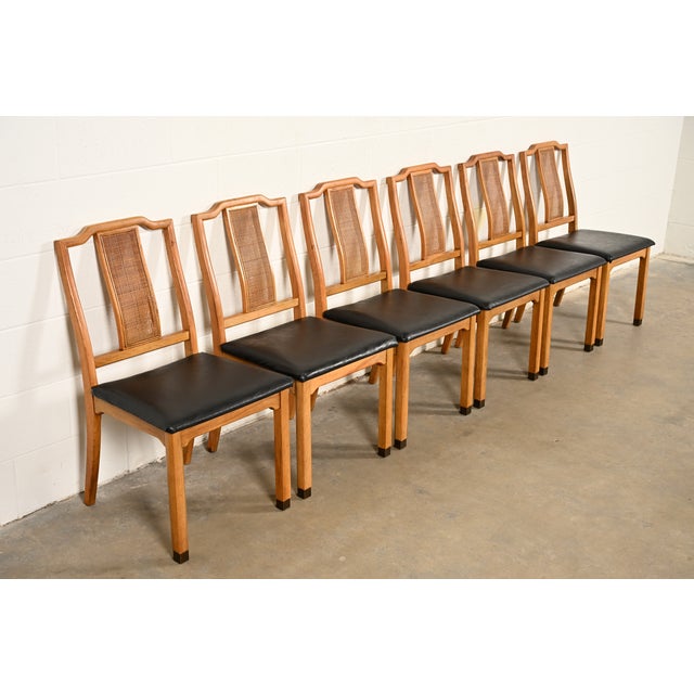 Baker Furniture Company Henredon Style Mid-Century Hollywood Regency Carved Walnut and Cane Dining Chairs, Set of Six For Sale - Image 4 of 15