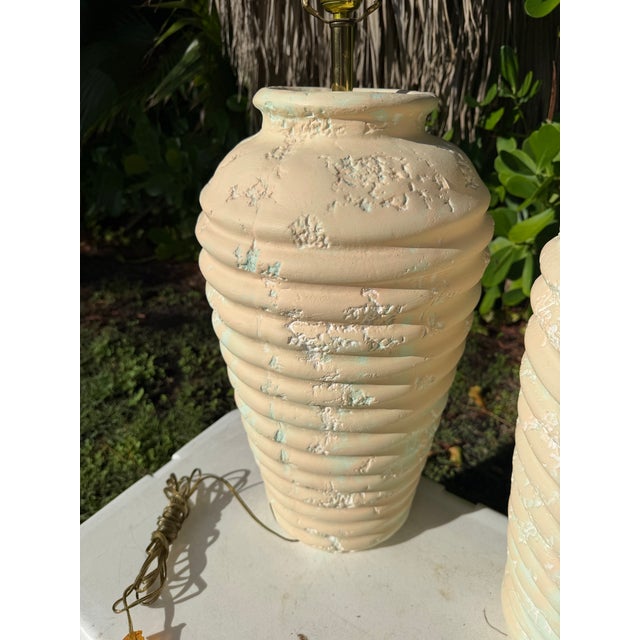 Vintage Sculptural Ribbed Plaster Table Lamps, a Pair For Sale - Image 9 of 12