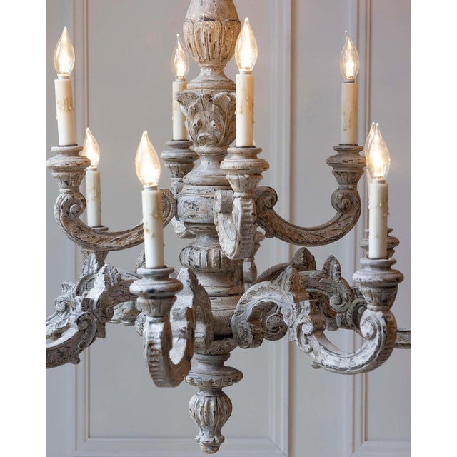 Mid 20th Century French Carved and Painted Wood Twelve-Light Chandelier For Sale - Image 13 of 18