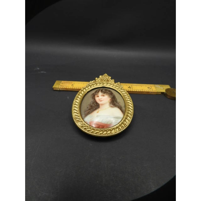 19th C Porcelain Miniature Portrait Young Woman W Dark Hair Signed Sherl For Sale - Image 9 of 12