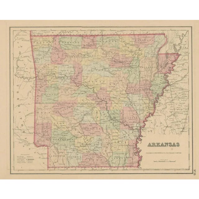 Arkansas map by colton, usa published c.1864 – hand-colored county map this is a finely engraved and hand-colored map...