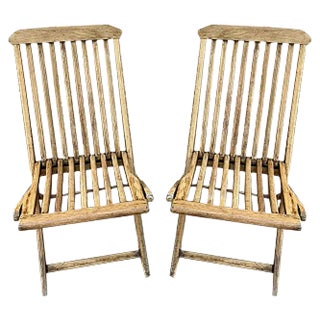 Set of Cunard Line Teak Slat Back Deck Folding Chair from Scan Com, 1960s For Sale