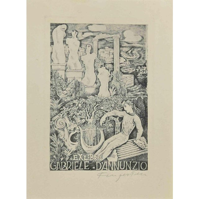 Ex Libris - Gabriele D'Annunzio is an Etching print created by Michel Fingesten in 1936. Hand signed on the lower margin....
