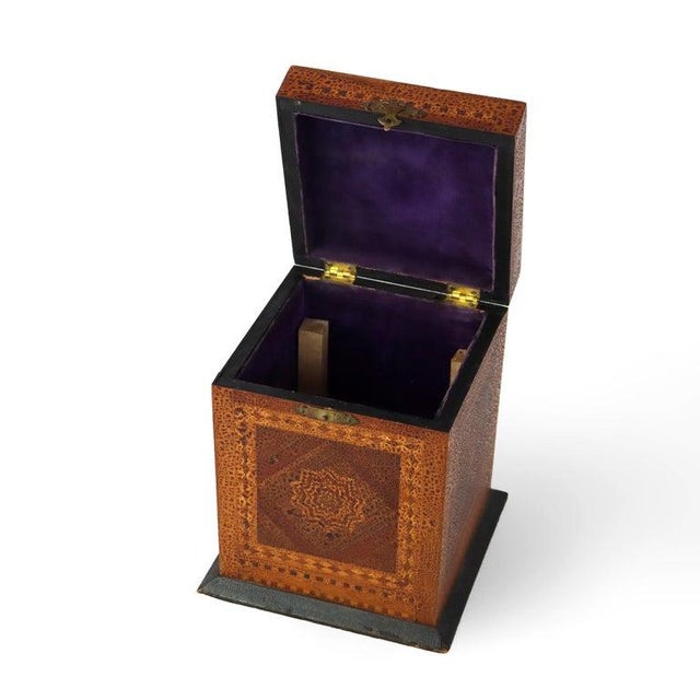 Antique Mixed Wood & Marquetry Cigar Box With Glass Insert C1910 For Sale - Image 10 of 12