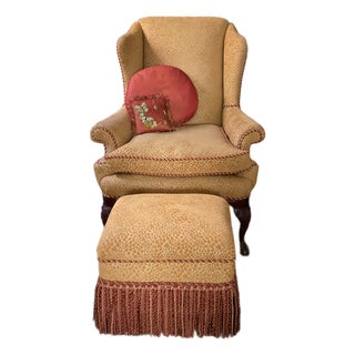 Wing Chair With Ottoman and 2 Pillows Included For Sale