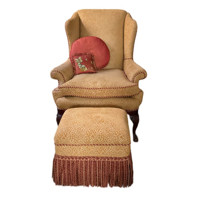 Wing Chair With Ottoman and 2 Pillows Included For Sale