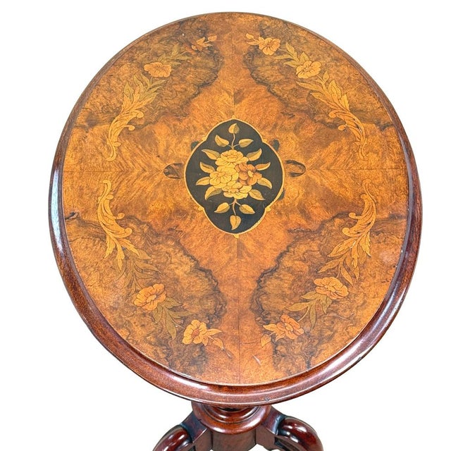 Victorian Oval Burr Walnut Tripod Table, 1870 For Sale - Image 10 of 11