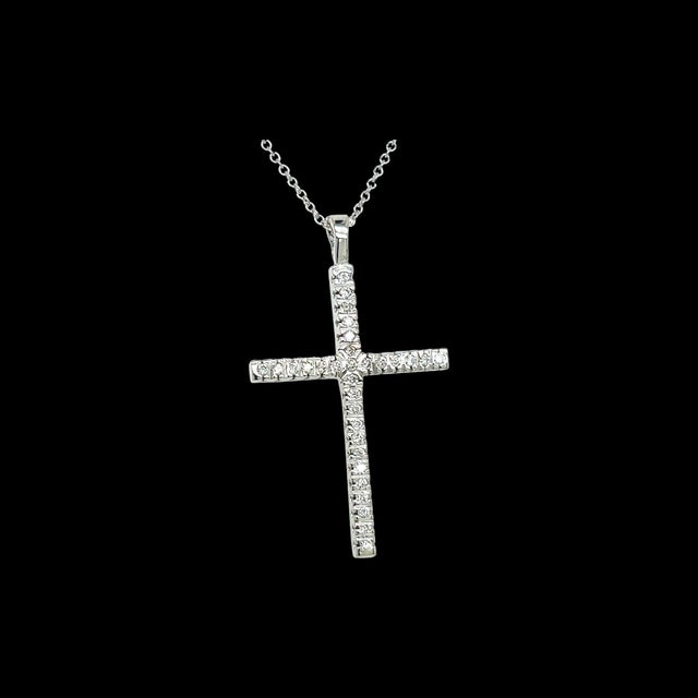 Traditional Natural Diamond Cross Pendant 17" Chain 14k White Gold 0.41 TCW Certified For Sale - Image 3 of 11