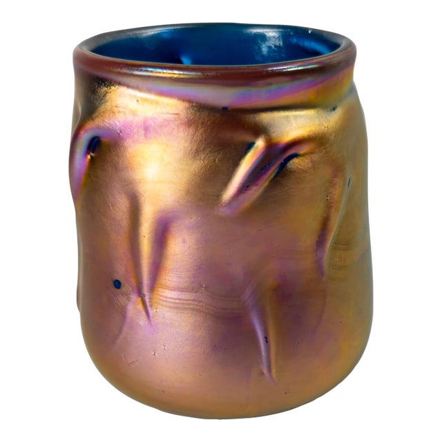 Mid-Century Contemporary Aurene Glazed Art Glass Vase, Signed For Sale