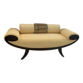 Late 20th Century Sophisticated Designer Wood & Fabric Attributed to Christopher Guy Medea Ottoman Banquette For Sale