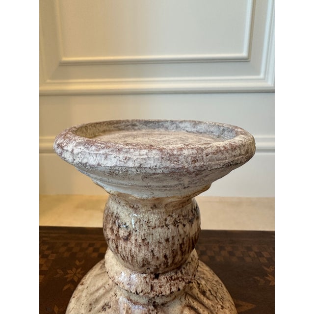 Vintage 5” French Glazed Terracotta Pillar Candleholder For Sale - Image 9 of 14