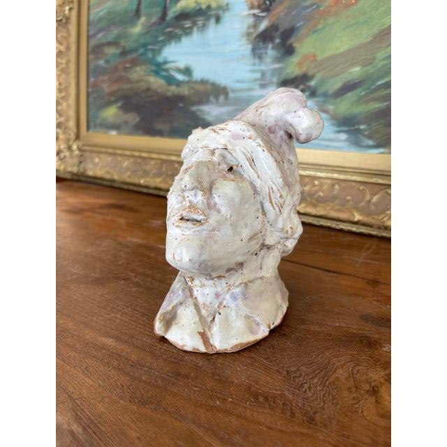 Mid 20th Century Whimsical Studio Ceramic Sculpture Bust With Glazed Cap, Mid-20th Century For Sale - Image 5 of 10