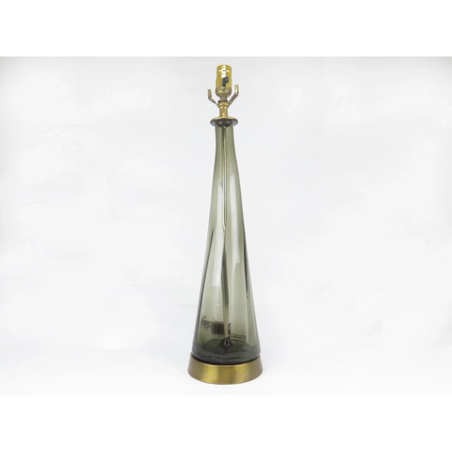 1960s Tall Murano Gray Glass & Brass Table Lamp For Sale - Image 9 of 9