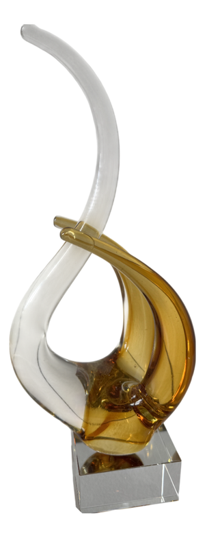 Mid-Century Modern Italian Amber and Clear Murano Glass Swan Sculpture on Base, 1960s