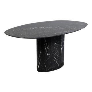 Italian Black and White Orobico Marble Dining Table with Marble Pedestal Base, 1980 For Sale