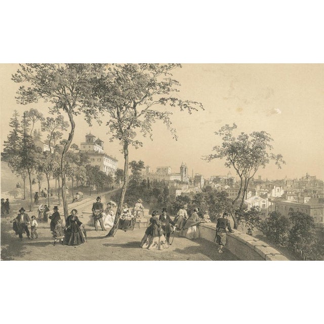 Benoist, Rome City Panorama from the Pincio Promenade Scene, 1869, Print For Sale - Image 3 of 10