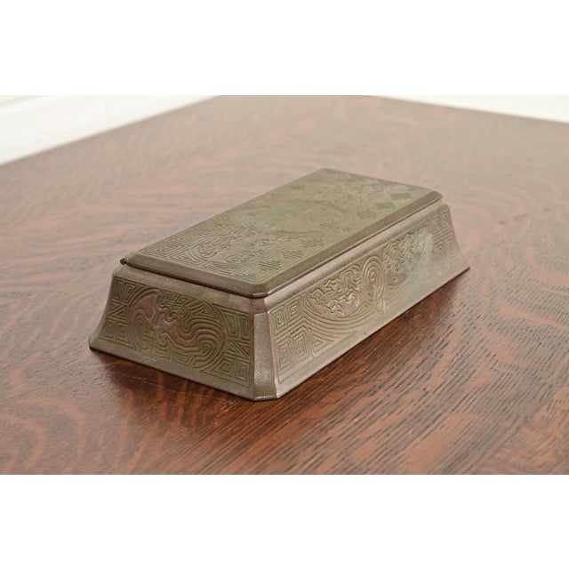 A gorgeous antique Arts & Crafts or Art Deco period bronze Chinese pattern large desk box, jewelry box, or decorative box...