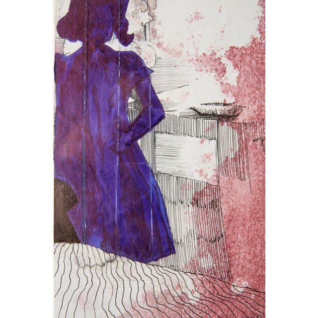 Contemporary Framed Silloutte of a Girl in Watercolor and Ink For Sale - Image 3 of 5