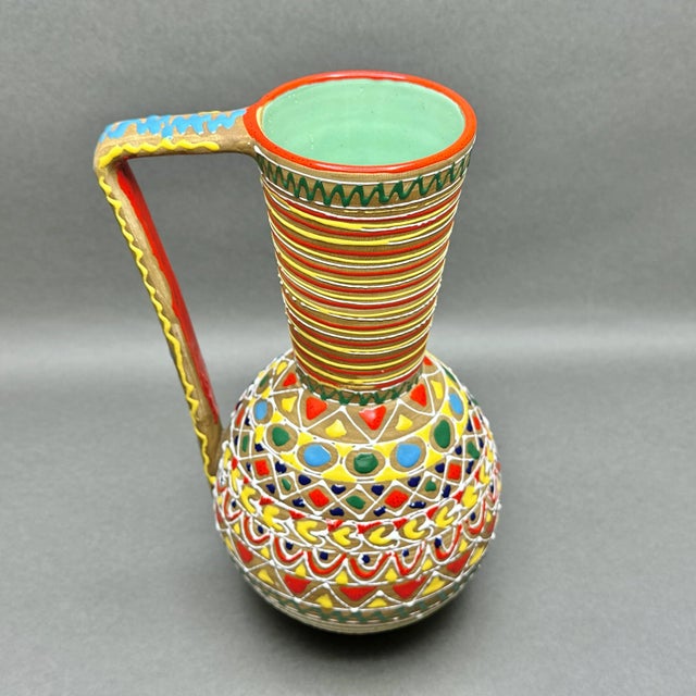 1950s Vintage 1950’s Mid Century Modern Marmaca Italy Enameled Ceramic Art Pottery Pitcher For Sale - Image 5 of 9
