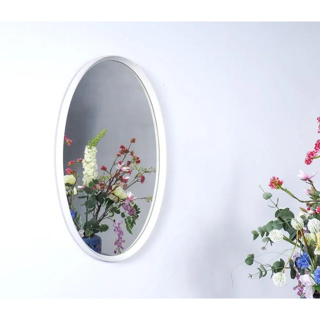 Oval White Wooden Wall Mirror, 1960s For Sale - Image 6 of 7