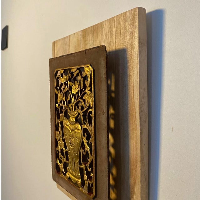 Chinese Antique c.1920 Chinese Giltwood Carved Architectural Panels – Pair For Sale - Image 3 of 8