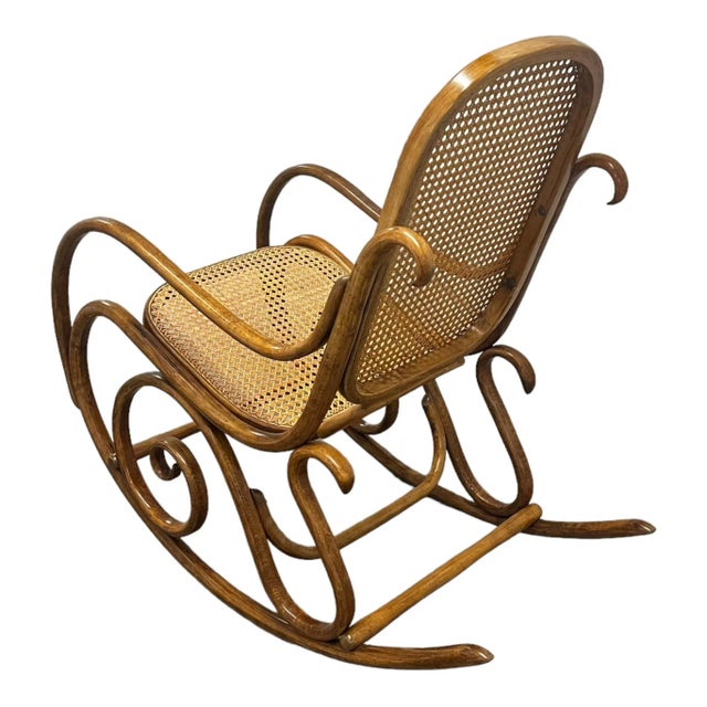 American Early 20th Century Bentwood and Caned Rocking Chair For Sale - Image 3 of 11