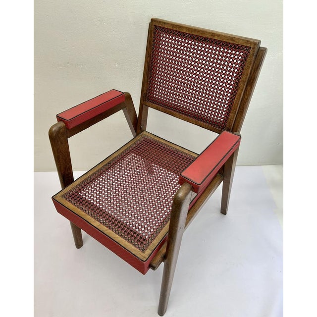 Mid-Century Modern French Armchair in Red and Black Cane by Pierre Cruège, 1950s For Sale - Image 3 of 13