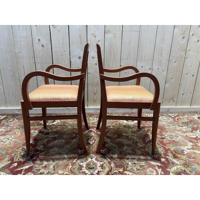 Bridge Armchaits in Striped Terracotta Fabric, Set of 2 For Sale - Image 5 of 8