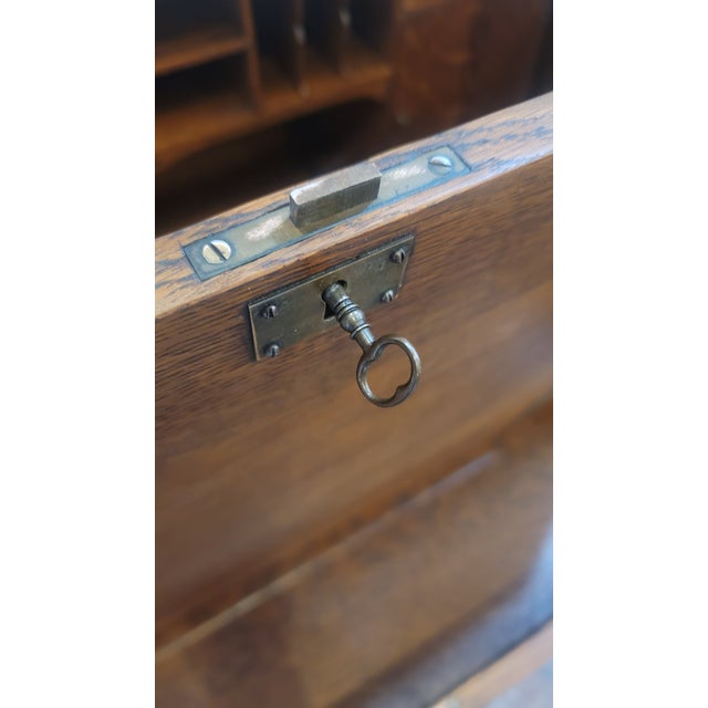 Charles Limbert Mission Charles Limbert Strap-Hinge Three Drawer Drop Front Desk C .1910 Rare For Sale - Image 4 of 12