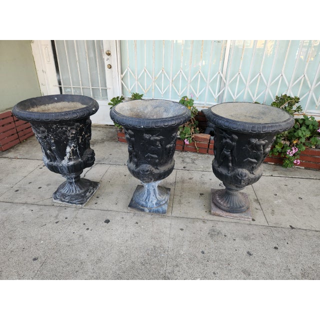1940s Black Painted Concrete Planters - Set of 5 For Sale - Image 9 of 12