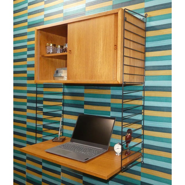 Mid-Century Modern Teak String Shelving Unit with Wall Cabinet, Desk Shelf and Black Ladders by Kajsa & Nils Nisse Strinning for String, Sweden, 1960s For Sale - Image 9 of 12
