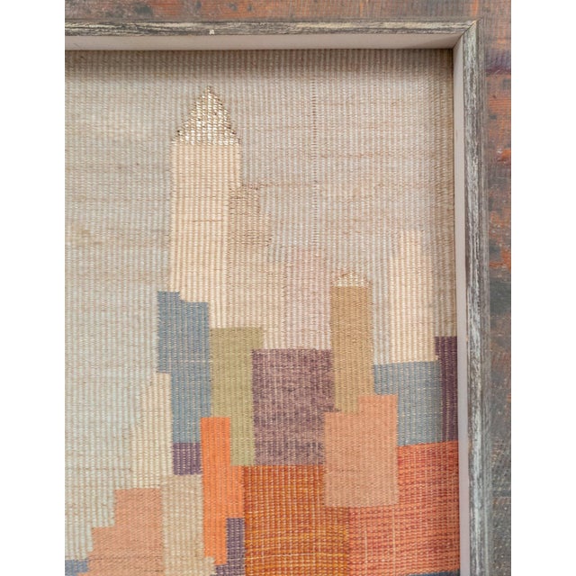 Mid-Century Modern Mid-Century Modern Textile Art Cityscape With Exhibition Label For Sale - Image 3 of 9