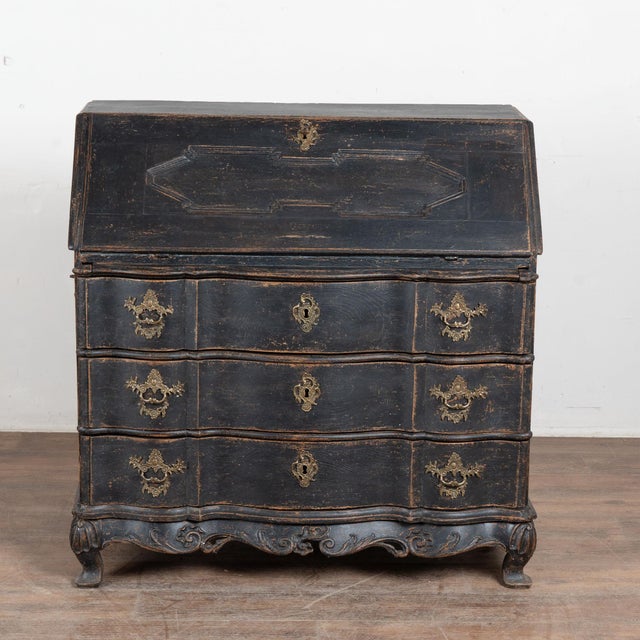 Rococo Late 18th Century Danish Black Oak Secretary Bureau For Sale - Image 3 of 15