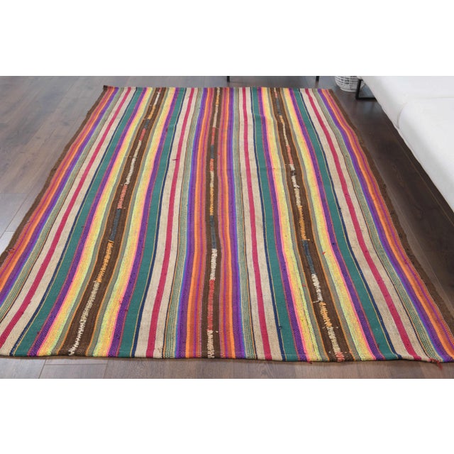 Vintage Turkish Hand-Knotted vintage rug is a semi-antique vintage kilim area rug.'70s Eastern region of Turkey's unique...