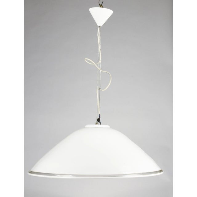 Chandelier in white milk glass in the shape of a cone Italy 1990. Dimensions diameter x 61 h 75 European Plug (up to...