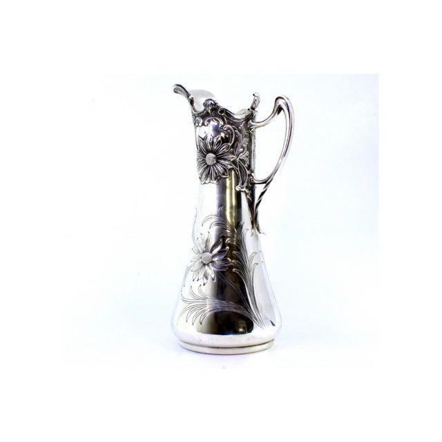 Silver Art Nouveau Silver Water Jug with Floral Motifs and Acanthus Leaf-Shaped Handle Lid For Sale - Image 8 of 10