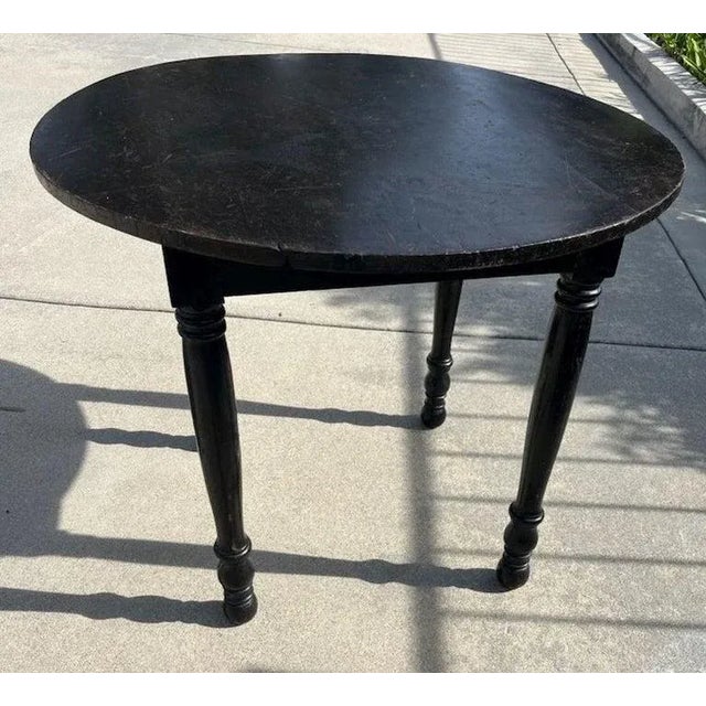 Rustic 19thc Black Painted Round Tavern Table For Sale - Image 3 of 7