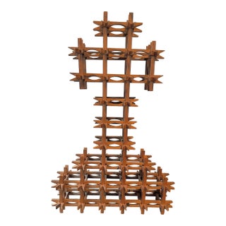 Antique Tramp Art Crown of Thorns Wooden Cross For Sale