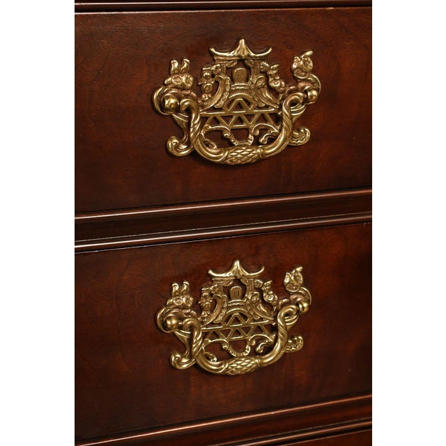 Wood Henredon Chinese Chippendale Style Pair of Mahogany Bombe Chests For Sale - Image 7 of 18
