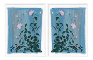 Blue Botanical Diptych by Lia Burke Libaire in White Frame, XS Art Print