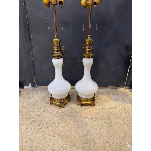 1920 French Opaline Glass Table Lamps With Bronze Base - a Pair For Sale In New York - Image 6 of 6
