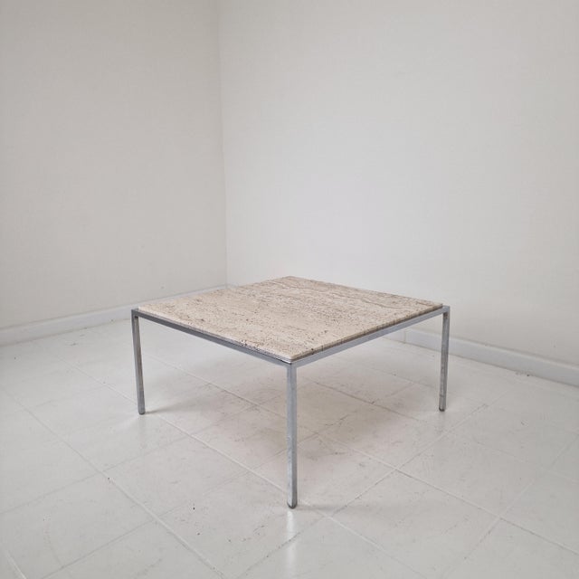 Italian Square Travertine Coffee Table with Steel Base, 1980s For Sale - Image 13 of 13