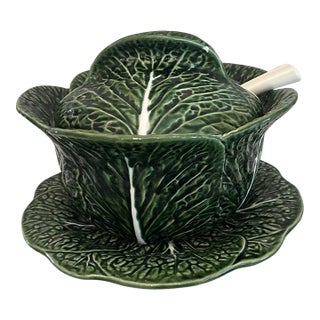 Vintage Subtil Portugal Cabbage Leaf Tureen With Lid Underplate & Ladle For Sale
