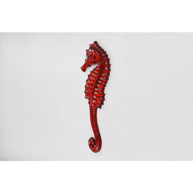 Ceramic Belgian Ceramic Red Seahorse Plaque by André Bayer, 1960s For Sale - Image 7 of 11