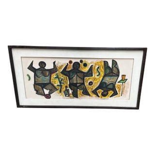 Leon Dusso Figurative African Style Painting in Frame For Sale